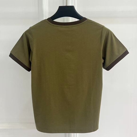 Miu Miu Olive Green Color-Blocked Flocked Logo Short-Sleeve T-Shirt, Size S - Picture 3 of 9